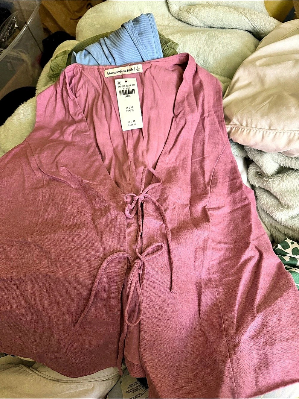 Abercrombie & Fitch Tie-Front Linen-Blend Vest Pink Large